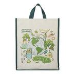 DOUBLE R BAGS Unisex Eco-Friendly Reusable Cotton Canvas Casual Bag with Reinforced Handles (Green Life, 40.6x35x10 cm) | Multi-Purpose Grocery, Kitchen Essentials, Fruits & Veggies Bag | Pack of 1