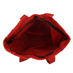 Craft Trade Women's Cotton Tote Bags with Zip 36x30x12 Cm Embriodery Mirror Work Leaf Print Shopping Handbag - Red