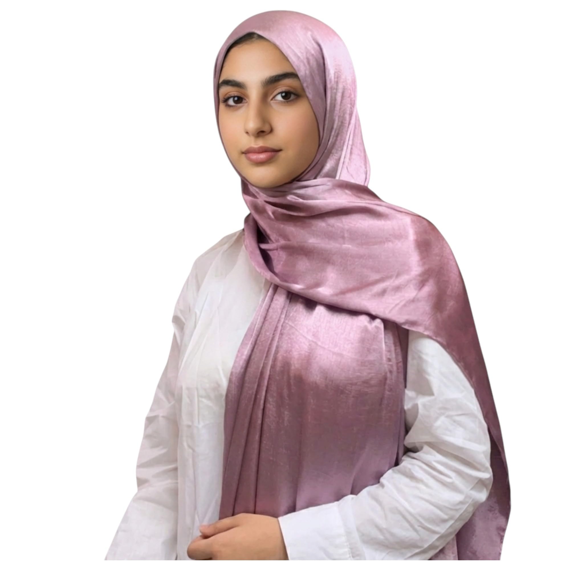 ABZURA Premium Muna Satin Scarf | Hijab | Soft, Shiny & Stylish | 200 cm x 70 cm | Elegant Choice for All Occasions – Parties, Weddings & Festivals (Mauve)