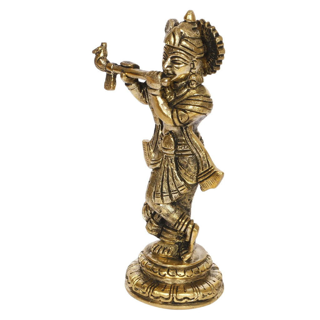 ARTVARKO Brass Krishna Statue Standing Murti Vastu Religious Figurine for Mandir, Living Room, Office Table and Home Décor Gift 6 Inch