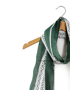 Ravaiyaa - Attitude is everything Hand Block Printed Cotton Long Stole Scarves Hijab Neck Wrap Scarf 71 X 21 Inch (White Green Waves), (female)