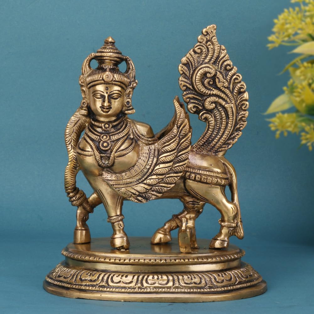 SVARUP Brass Kamdhenu Idol Kamadhenu Cow with Calf Surbhi Statue for Puja Home Decor Height 6.5 Inch