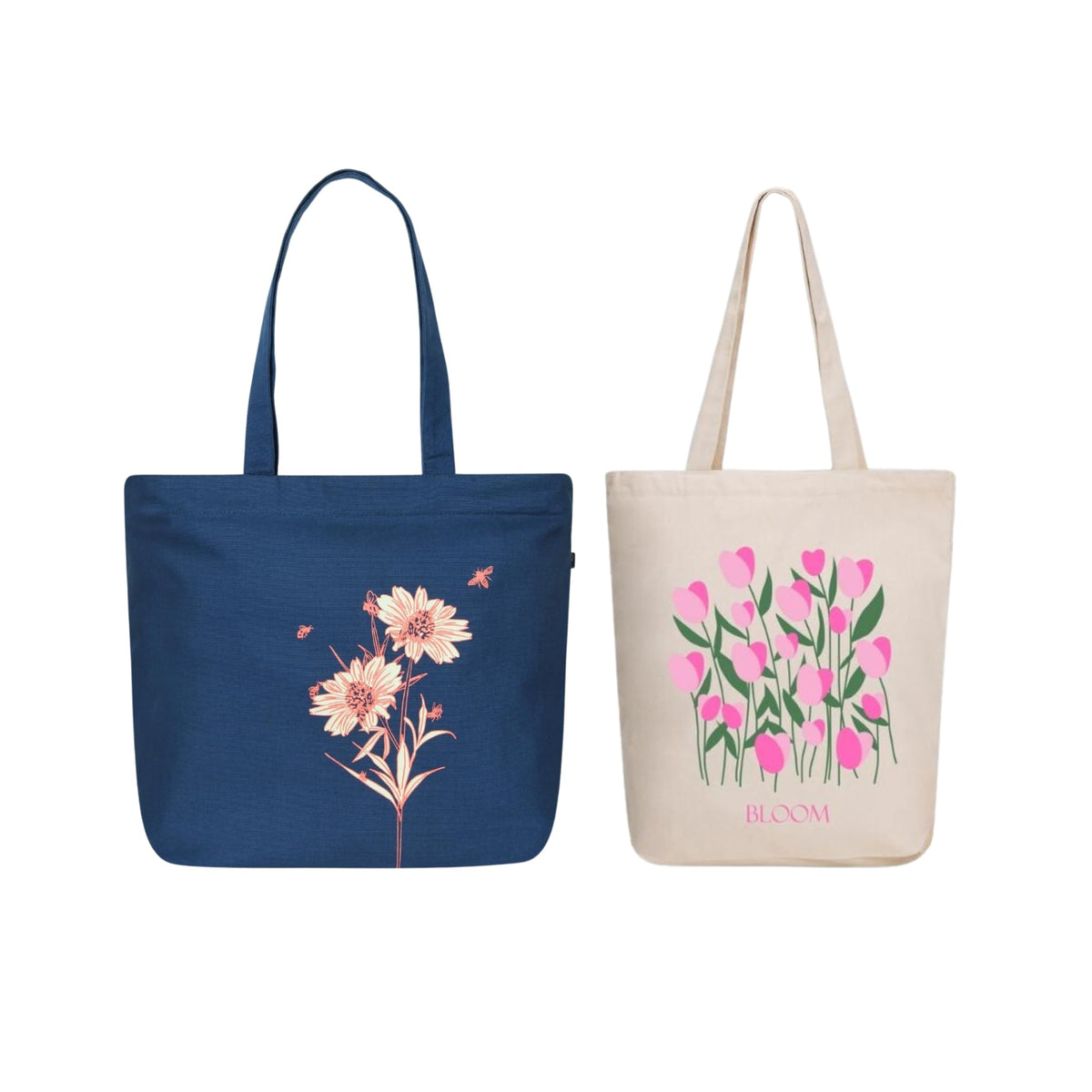 Eco Right Large Canvas Tote Bag for Women, Zipper Handbags for Women Inner Pocket for Shopping, Office & Daily Use (Pack of 2)