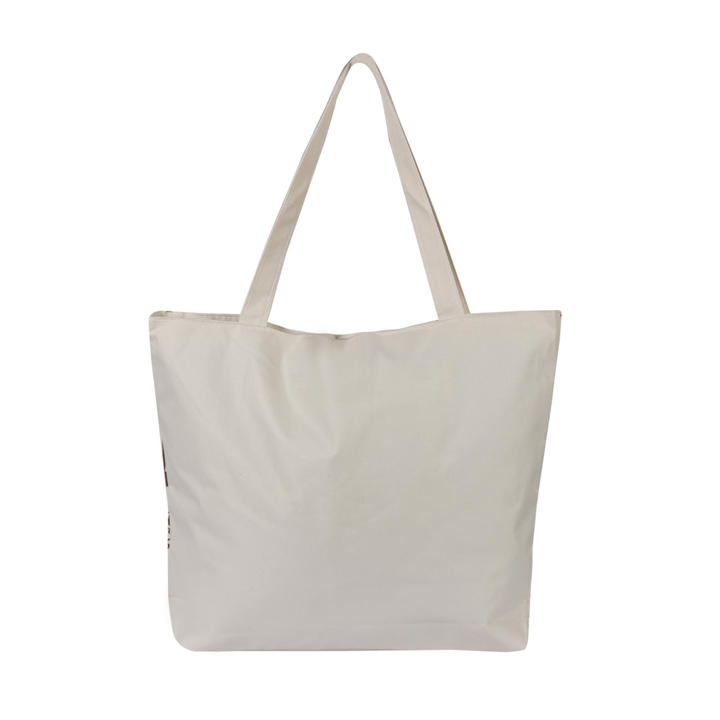 BROGBUS Classics Canvas Tote Bags for Women Girls Canvas Handbag Zipper Large Capacity Shoulder Bag for College Office Use (Cream Color)