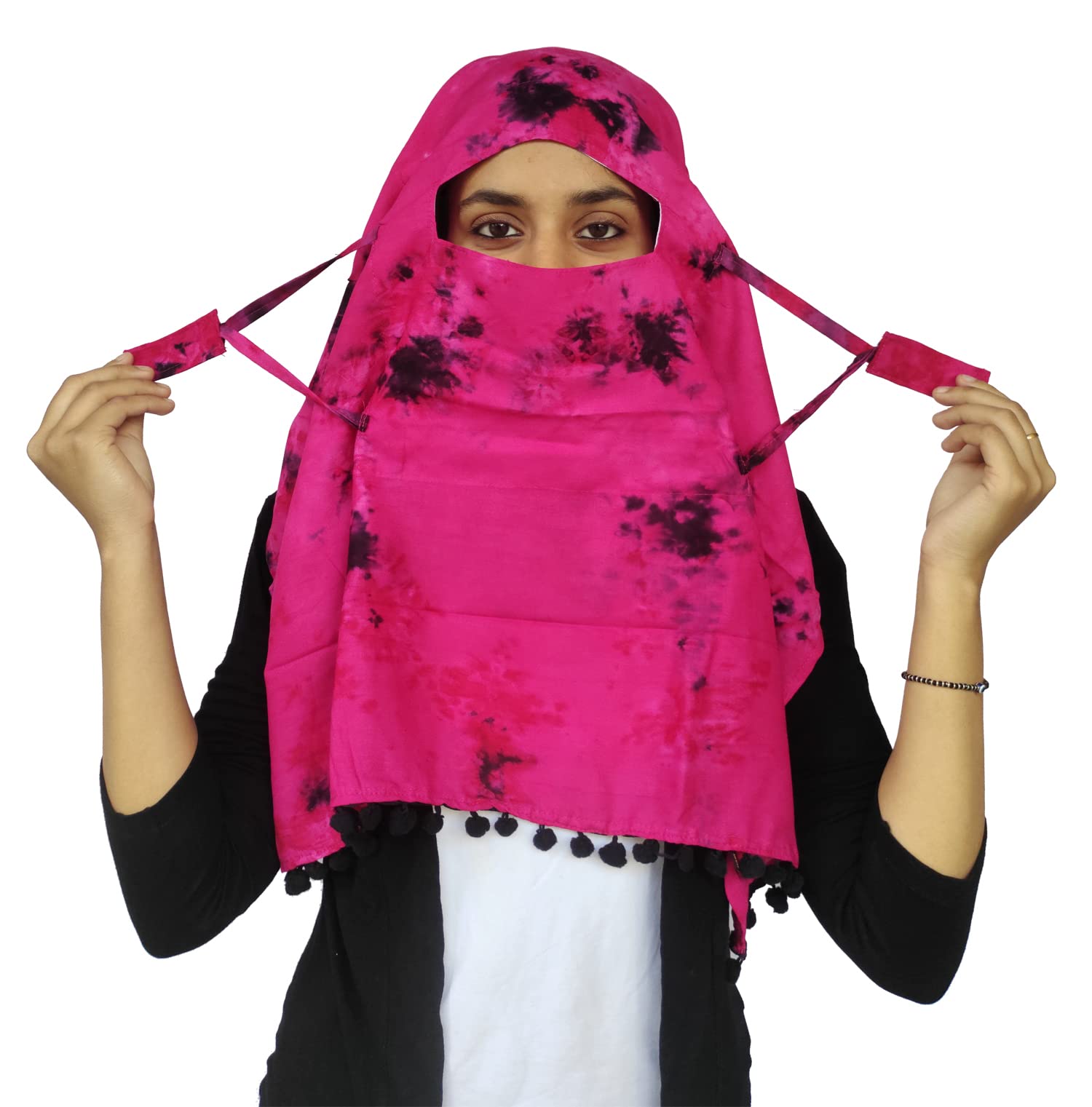 Switchon Rayon Mill Tie Dye Innovative Female Scarf For Women With Closer 4 Inch Hook And Loop Tape Size Adjustable (Pink_Rani)