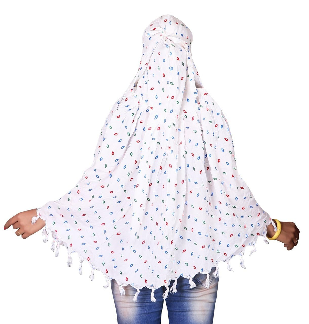 Navvi Pure Cotton Printed White Scarf for Women & Girls | Scarf with Head Cover | Scarves |Bandana| Hijab | Dupatta | Protection from Sunlight, Dust | Usable for Scooty, Bike