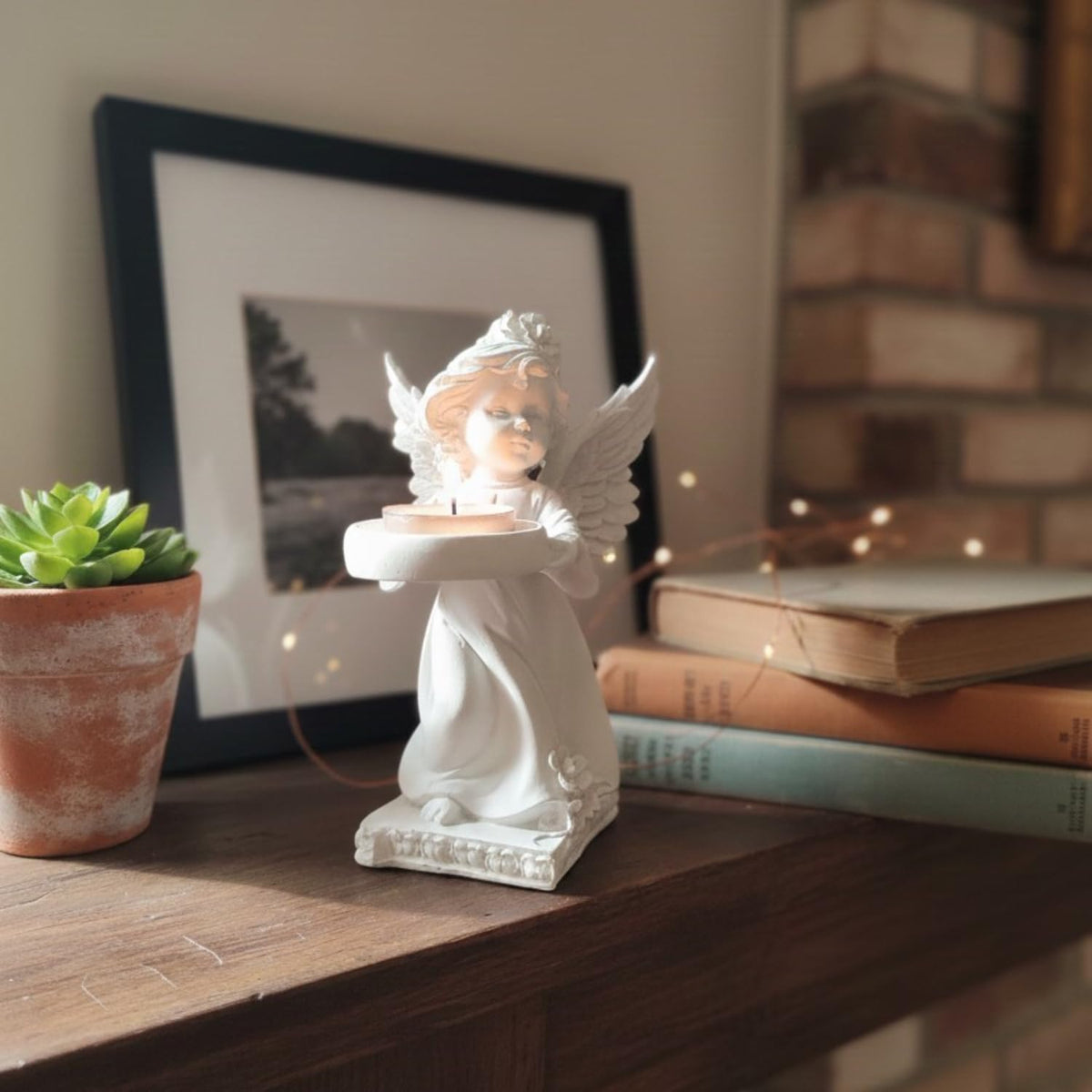 HOMEARTE INDIA Decorative Angel Figurine with Candle Holder | Elegant Tealight Candle Stand for Home Décor, Living Room & Bedroom | Spiritual Showpiece for Peaceful Ambience & Gifting