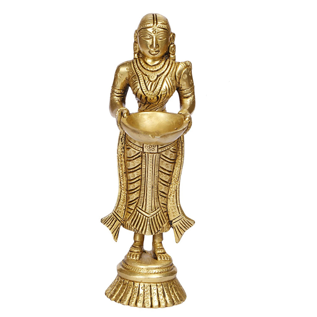 Artvarko Brass Paavai Vilakku Deep Laxmi Diya Welcome Lady Holding Oil Diya 8 Inch
