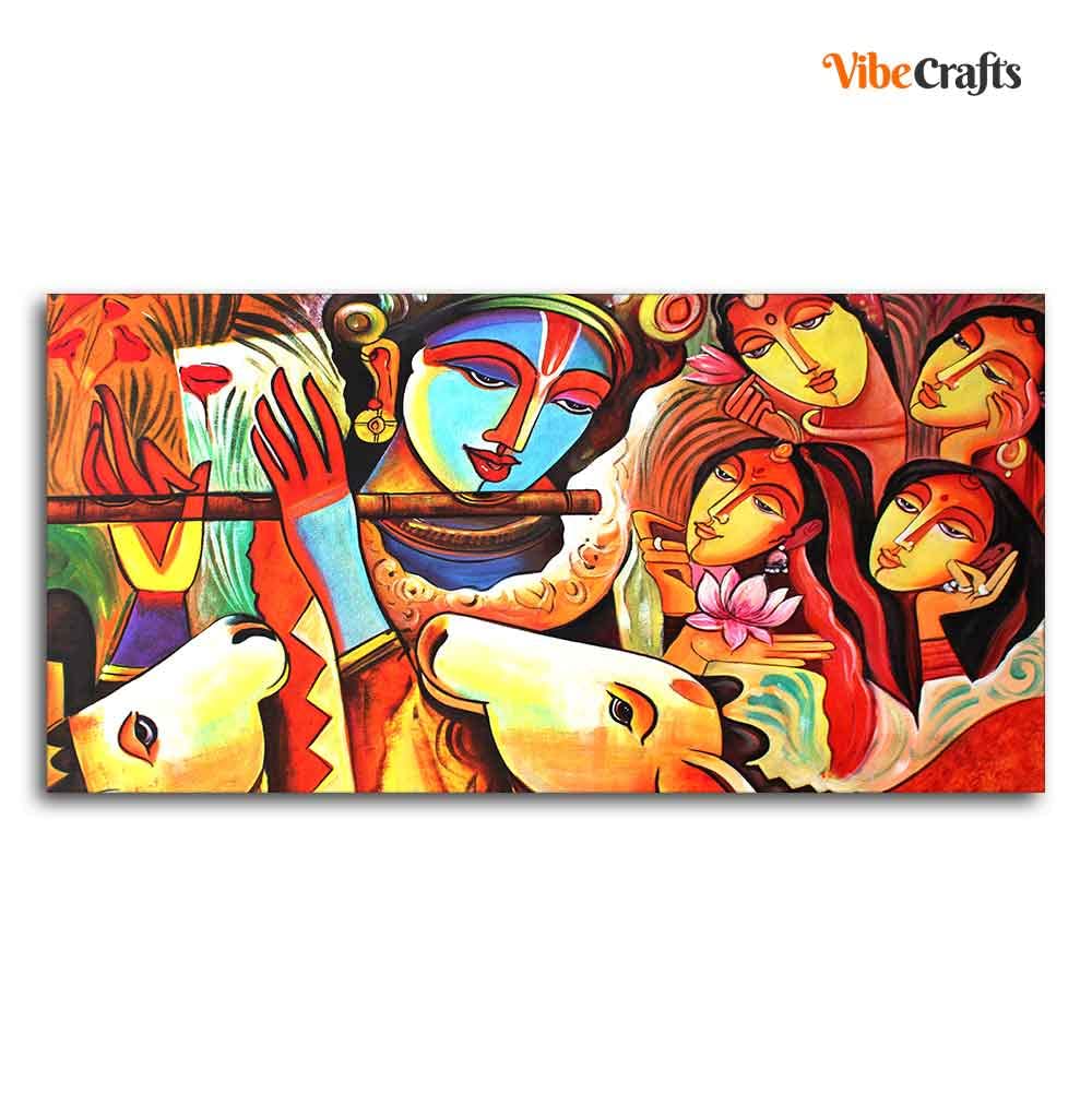 VIBECRAFTS Canvas Paintings for Living Room Drawing Room Radha Krishna Decorative Pattern Canvas Big Wall Painting Wall Art Fitted with Wooden Frame for Home|Office|Gift(PTVCH_2246)