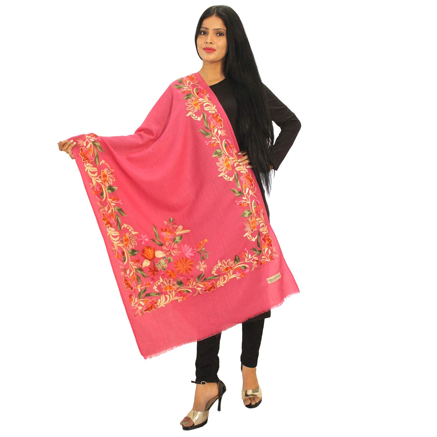 Matelco Women's Pashmina Embroidered Shawl (Ad002Mj115Gj_Gajri_28 X80 Inches)