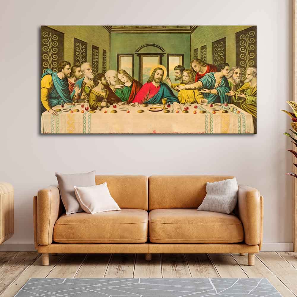 VIBECRAFTS Canvas Paintings for Living Room Drawing Room The Last Supper Of Chirst In Church Canvas Wall Painting Fitted With Wooden Frame For Home | Office | Living Room | Gift (PTVCH_2469)
