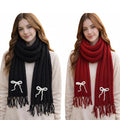 PAUL SONS Knitted Winter Scarf with Bow Detail and Tassel Ends, Black and Red, Women's Warm Wrap (PACK OF 2)