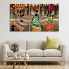 VIBECRAFTS Premium Canvas Wall Painting of African Warli Art Set of Five For Home|Office|Living Room|Gift (PTVC5Pcs4_8678N)
