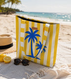 The Purple Tree Yellow Beach Palm Tote Bag for Women | Summer Beach Canvas Beach Tote | Travel Carryall, Shopping Bag, Vacation Tote | 40 x 43 cm
