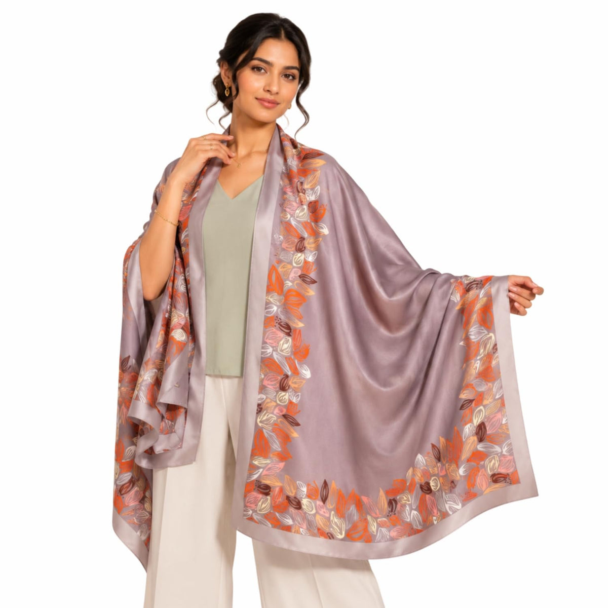Pick Ur Needs Premium Satin Silk Feel Rectangle Scarf for Womens & Girls Floral Printed Long Fashion Stall Soft Lightweight Neck, Head & Shoulder Wrap