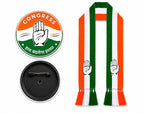 Shrim Aaradhya Congress Scarf with Badge Combo, Cotton, Unisex || Indian National Congress Party Patka || Haath Badlega Halaat || Congress Political Party Badge || Congress Gamcha Muffler
