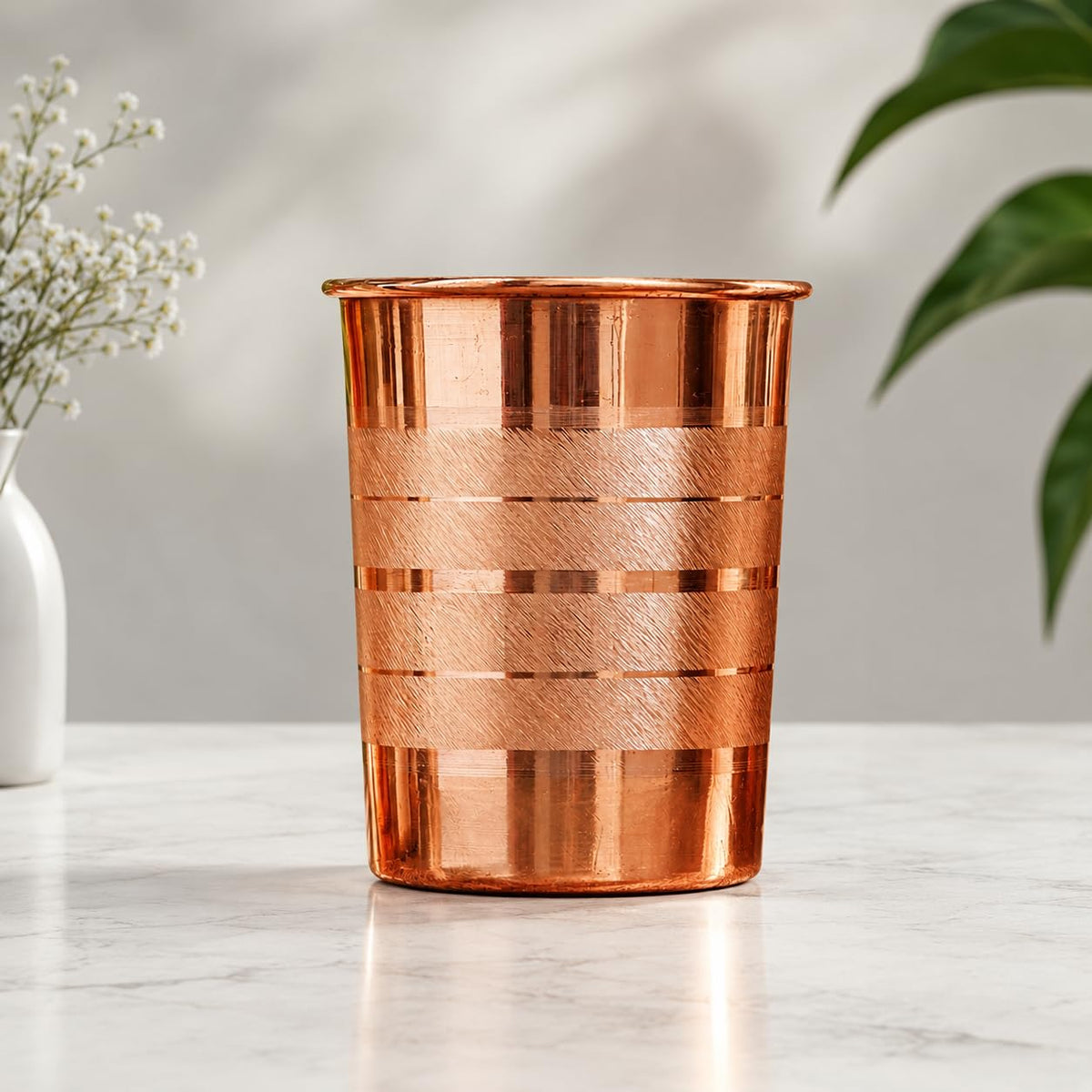 Adoko 100% Pure Copper Tumbler 300ml | Ayurvedic Drinking Glass for Water | Handcrafted Copper Utensil for Daily Use – 1Pc