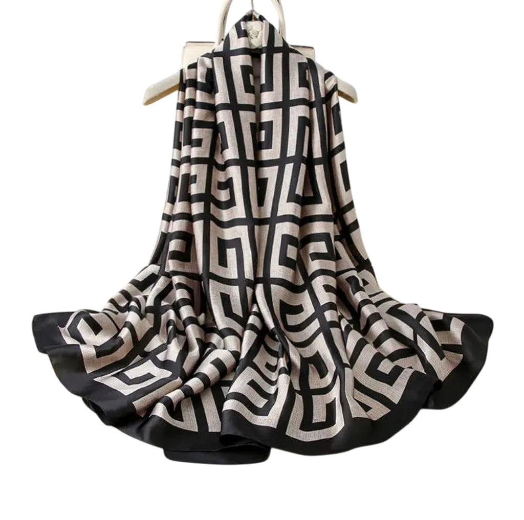 SWANKY Silk Stoles For Women Stylish Latest, Scarf for ladies & Girls, Head Neck Scarves, duppatta for girls (Black & White)