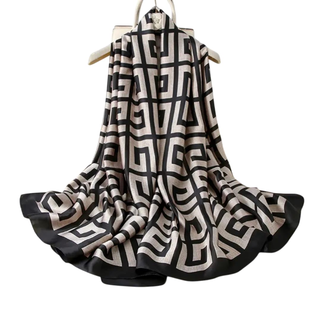 SWANKY Silk Stoles For Women Stylish Latest, Scarf for ladies & Girls, Head Neck Scarves, duppatta for girls (Black & White)