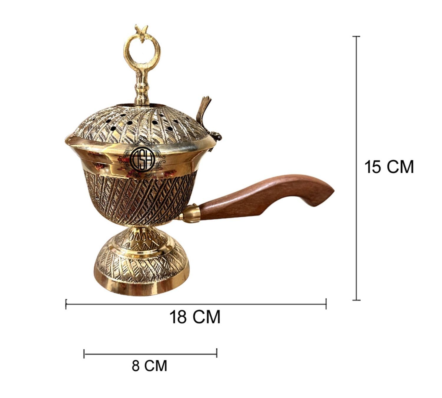 DSH CRAFTING YOUR CURIOSITY Brass Dhuna Loban Burner with Wooden Handle Dhoop Dani Dhooni Decorative Insence Burner Holder and Gift Items (LBN-17-MOONstar)