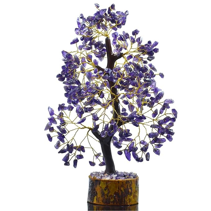 BHAGYA G Amethyst Crystal Tree - 200 Beads, Precious Gemstone Tree for Healing & Harmony, Handmade Gift for Home Décor, Meditation & Positive Energy