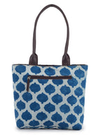 NEPRI Office Pouch Tote Bag | Stylish Set of 2 Tote Bags for Women| Vegan Leather & Handblock Printed Fabric Handbag with Double Handle Shoulder Strap| Daily & Travel Use | WPT-006-17