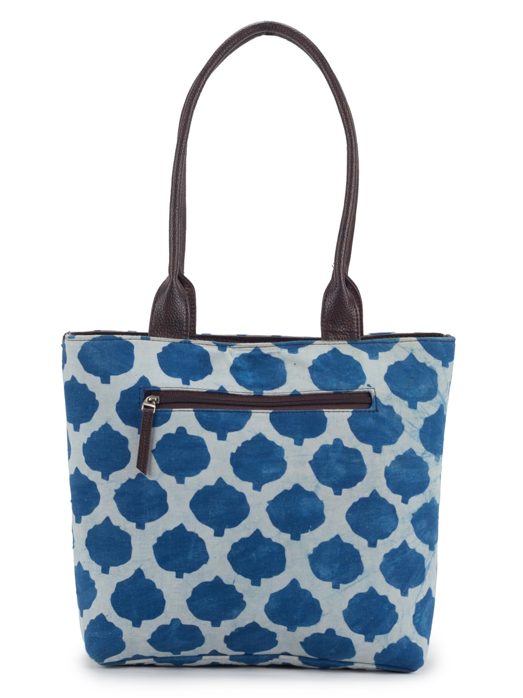 NEPRI Office Pouch Tote Bag | Stylish Set of 2 Tote Bags for Women| Vegan Leather & Handblock Printed Fabric Handbag with Double Handle Shoulder Strap| Daily & Travel Use | WPT-006-17