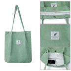 Street27 Korean Canvas Corduroy Tote Bag Casual Work Shoulder Handbags, Multi-Purpose Bag, Sturdy Canvas Bag With Large Capacity, Shopping Bag For Office, College & Daily Use (Light Green, Womens)