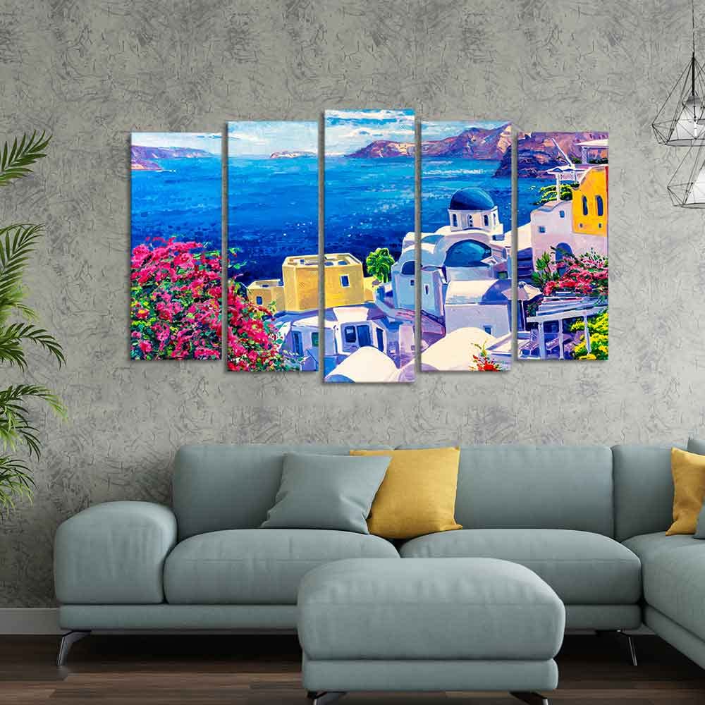 VIBECRAFTS Premium Canvas Wall Painting of Greek Scenery of Five Pieces Set For Home|Office|Living Room|Gift (PTVC5Pcs2_6631)