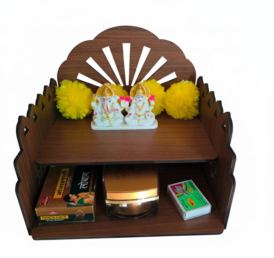 Bindian Wooden Pooja Mandir for Home Wall Mounted | Wooden Table Top God Temple | Pooja Stand for Home | Puja Mandir | Puja Unit for House | Temple for Office (Temple 4)