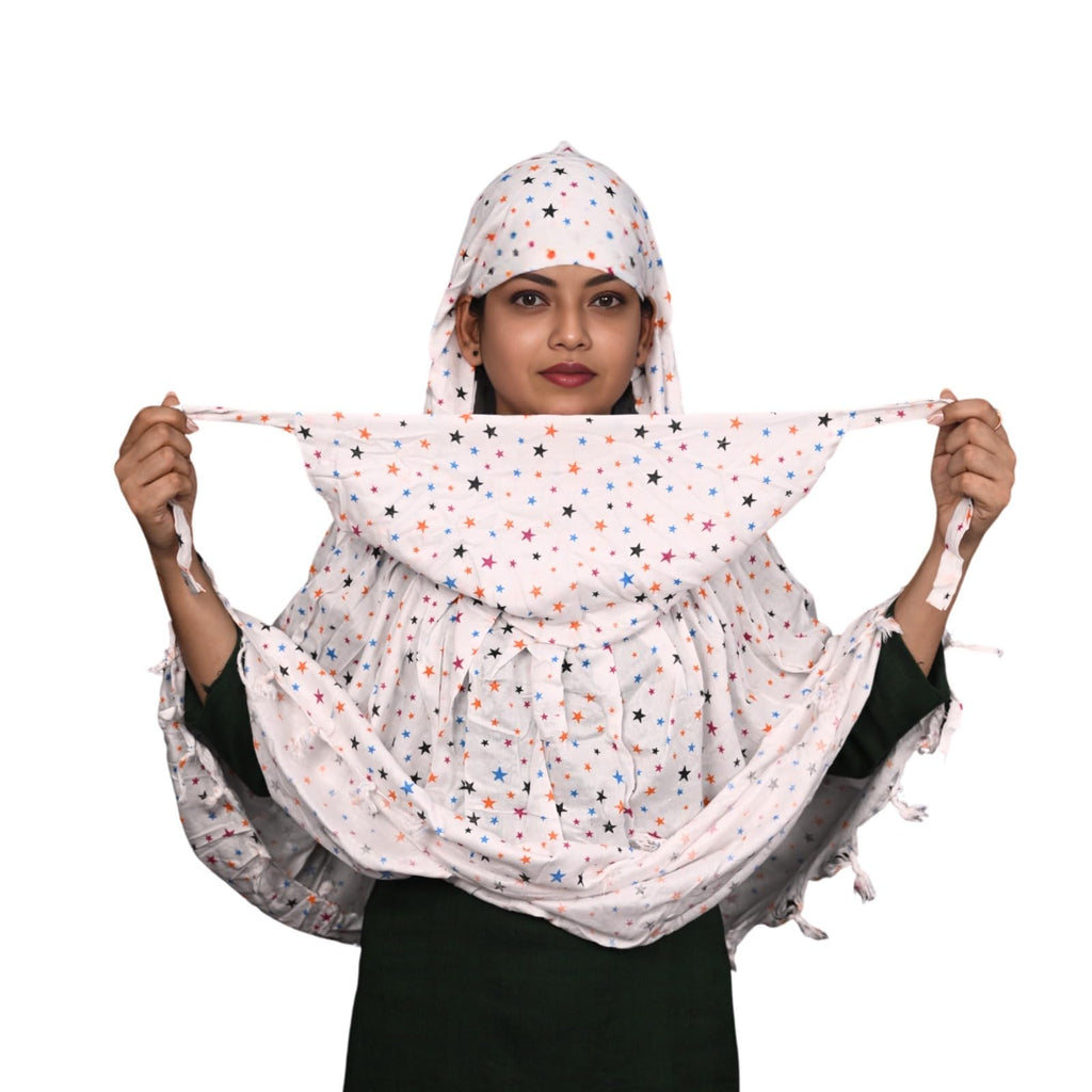 HYLOL Pure Cotton White Innovative Stylish Star Printed Pattern Fancy Scarf With Sun Protection Cover Face Cotton Mask For Women's And Girls (Star) For Female