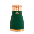 INDIAN ART VILLA Pure Copper Bedroom Water Bottle with Inbuilt Glass, Green Silk Finish Hammered Design, Drinkware & Storage Purpose - Volume 950 ML (Pack of 1)