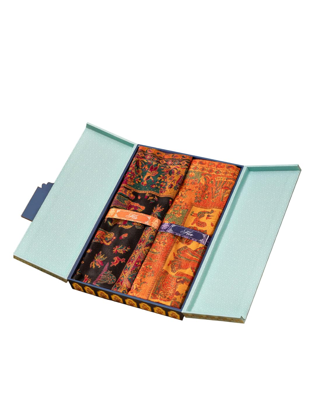 Pashmoda His and Her Gift Set of Kaani Shawls With Wooden Gift Box
