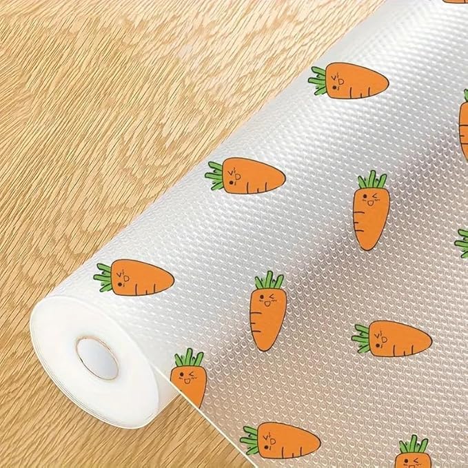 ElastPro (45 cm X 1.5 m) Printed Shelf Liners for Kitchen Shelves, Fridge Mats, Kitchen Cabinet Drawer Mat Sheets (Carrot Print) Kafalo