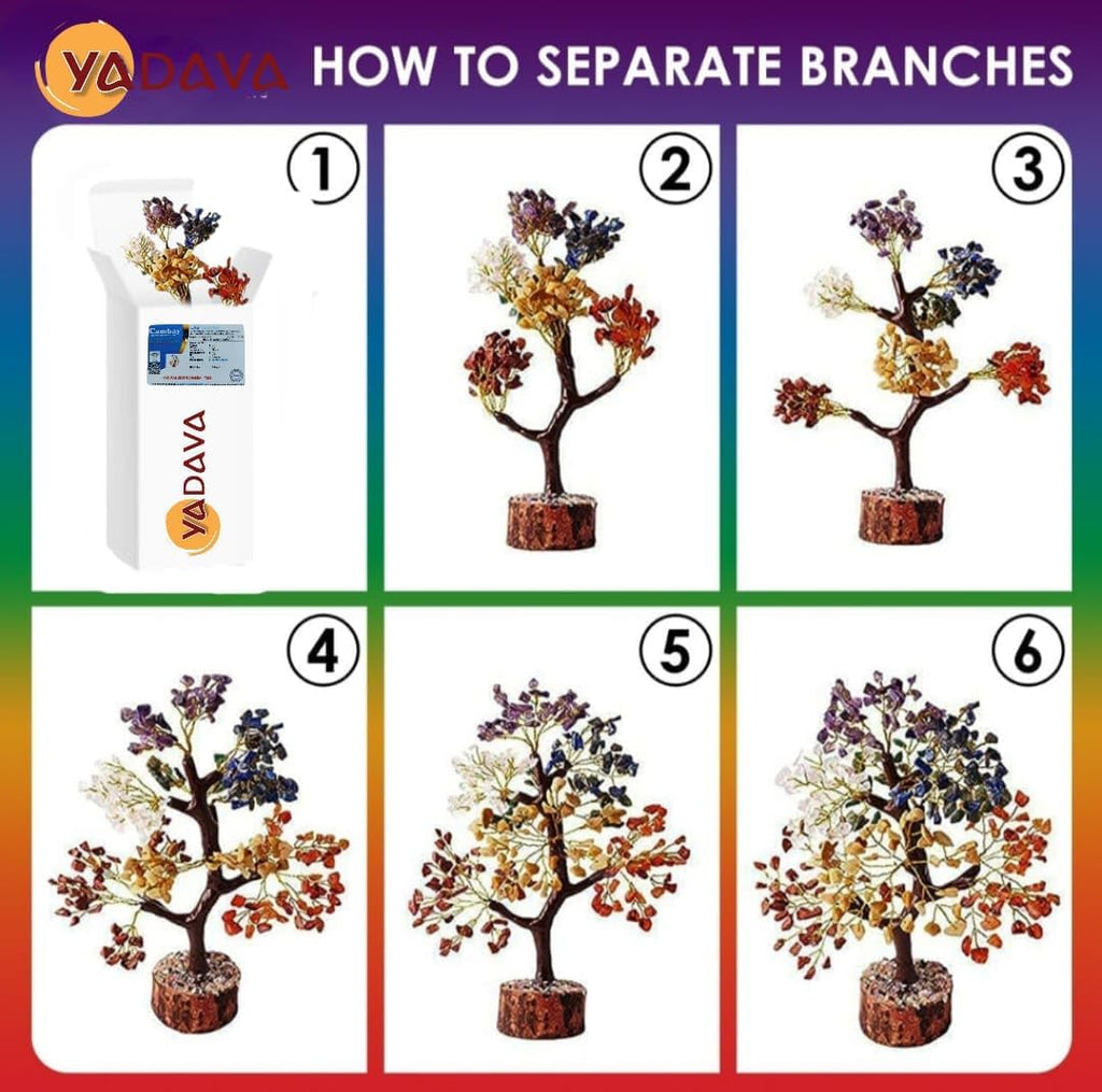 YADAVA Natural Seven Chakra Gemstone Money Tree for Positive Energy & Good Luck | Feng Shui Crystal Bonsai Showpiece for Living Room & Office | Healing Crystals Spiritual Home Decor Gift (300 Beads)