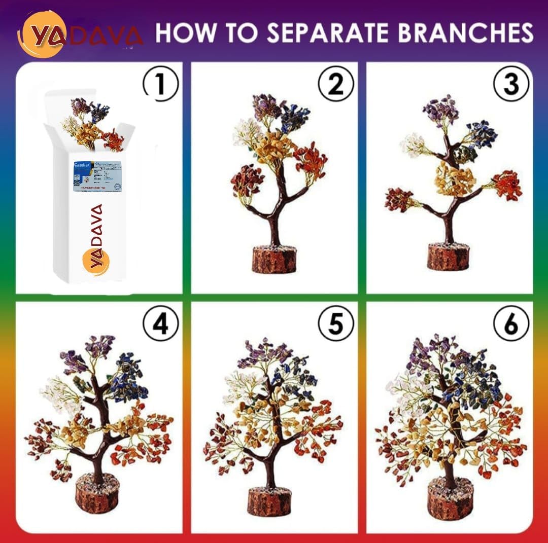 YADAVA Natural Seven Chakra Gemstone Money Tree for Positive Energy & Good Luck | Feng Shui Crystal Bonsai Showpiece for Living Room & Office | Healing Crystals Spiritual Home Decor Gift (300 Beads)
