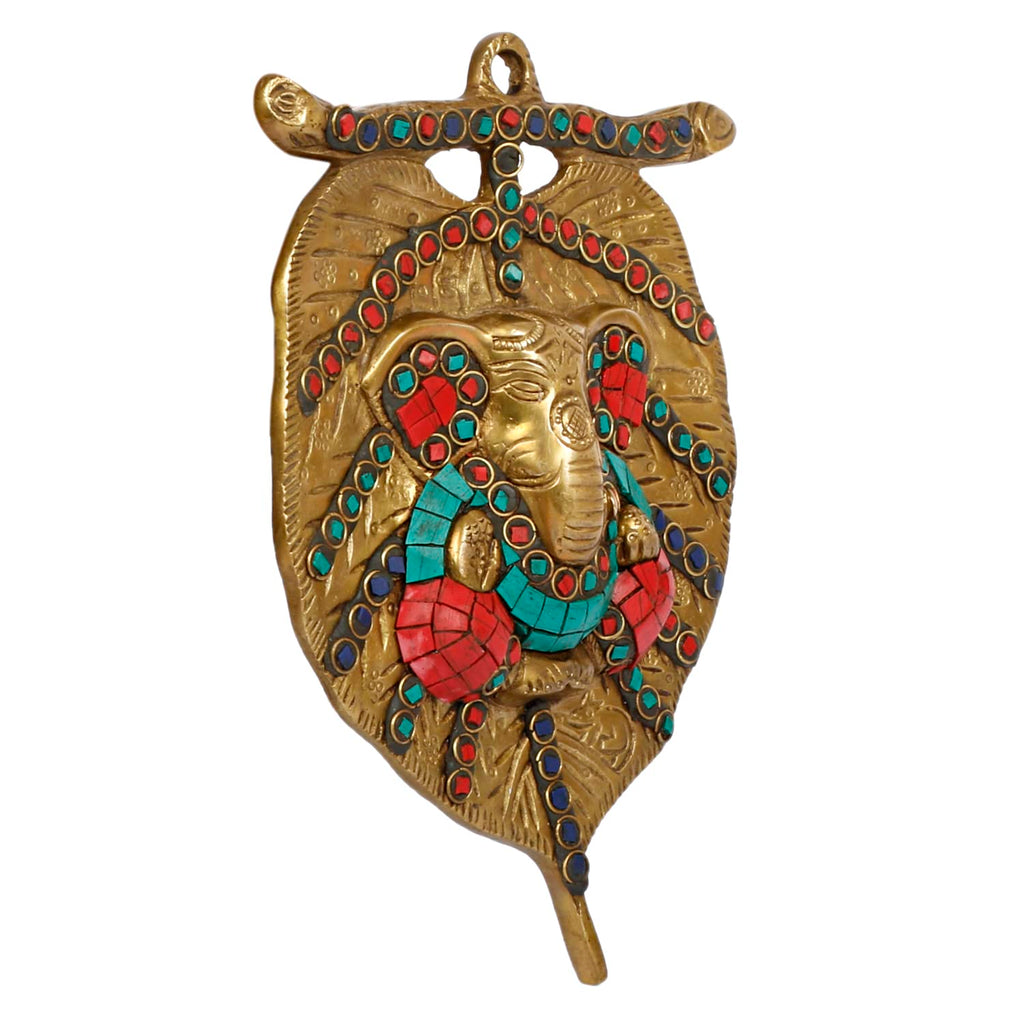 Svarup Brass Ganesh Wall Hanging Ganpati Statue On Paan Leaf Design Lord Ganesha Sculpture Idol Gifts Item/or Home Office Enterance 8 Inch