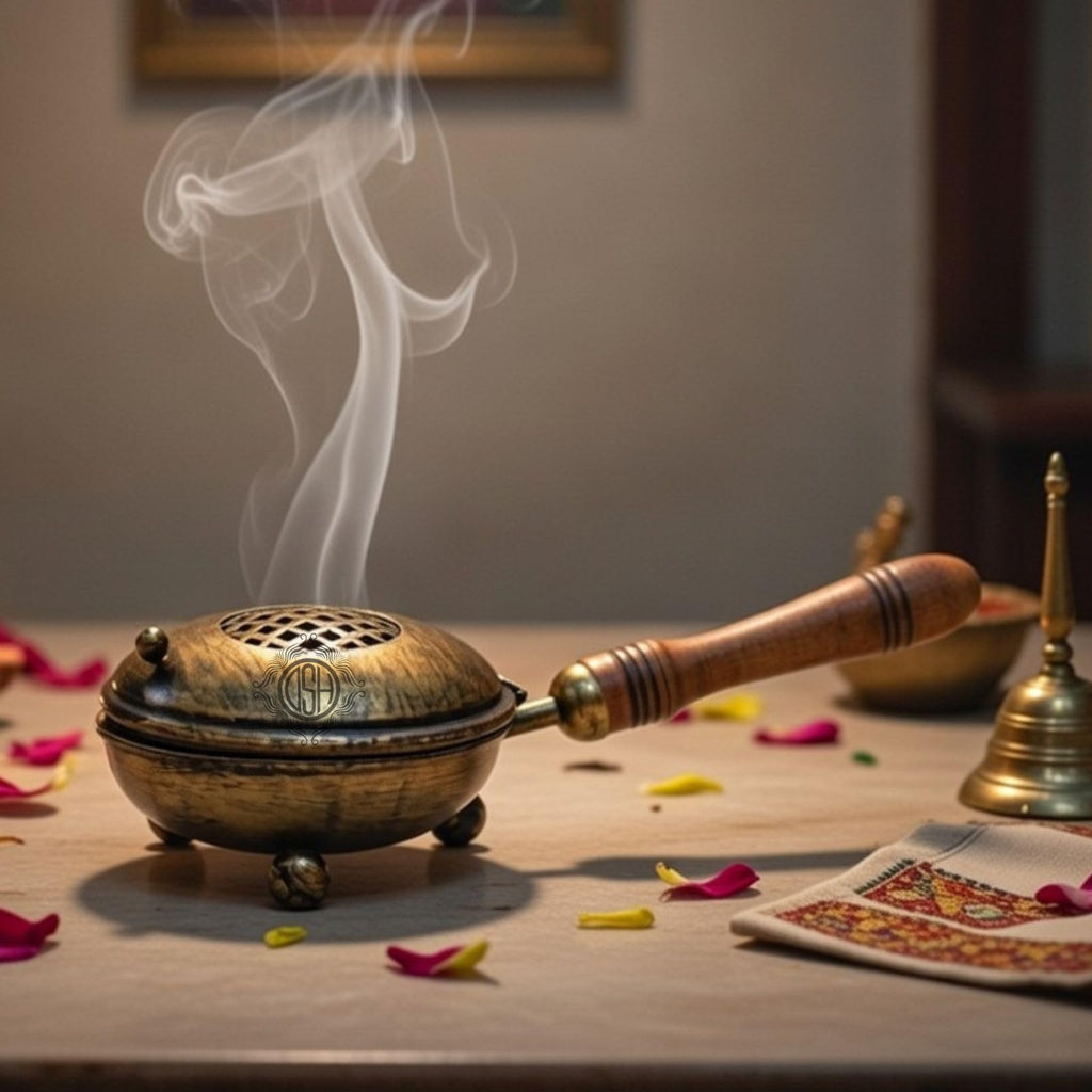 DSH Charcoal Incense Burner, Loban Burner With Handle, Dhoop Dhuni Burner Sambrani Dhoop, Resin & Home Office Temple Prayer Butler(Round)