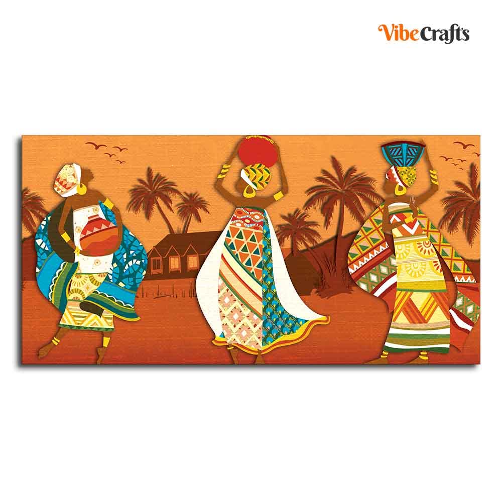 VIBECRAFTS Canvas Paintings for Living Room Drawing Room Canvas Wall Painting of African Lady Dancing for Home|Office|Gift(PTVCH_2391)(48 x 24 Inches)