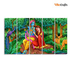 VIBECRAFTS Radha Krishna in Forest Wall Painting Set of Five Pieces For Home|Office|Living Room|Gift (PTVC5Pcs4_8650)