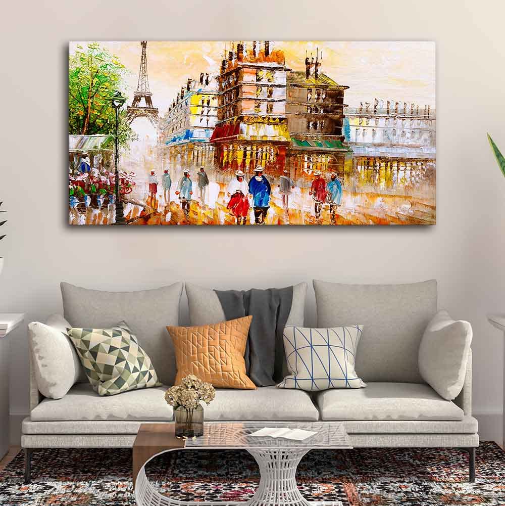 VIBECRAFTS Canvas Paintings for Living Room Drawing Room Street View of Paris Premium Wall Painting Fitted with Wooden Frame for Home|Office|Gift(PTVCH_2283)