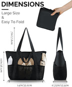 hirTa Forma Teacher Tote Bag for Women Girls Younger Girl Office Work Multipurpose Shoulder Travel Grocery Beach Bag Hobo Foldable Reusable Waterproof Sandproof Pool Bag (Charcoal Black)