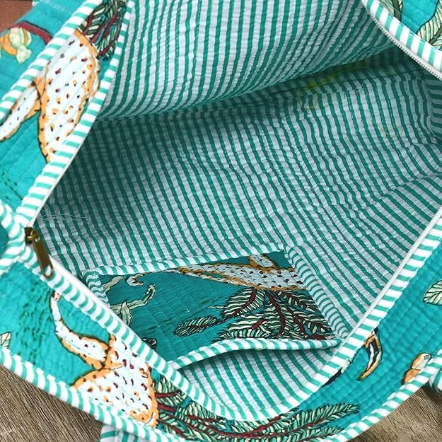 Yda fashion Handmade Quilted Cotton Tote Bag – Large Travel Shoulder Bag with Pockets, Lightweight & Durable – Stylish Printed Handbag for Daily uses (Pack of 2) (Multicolor7)