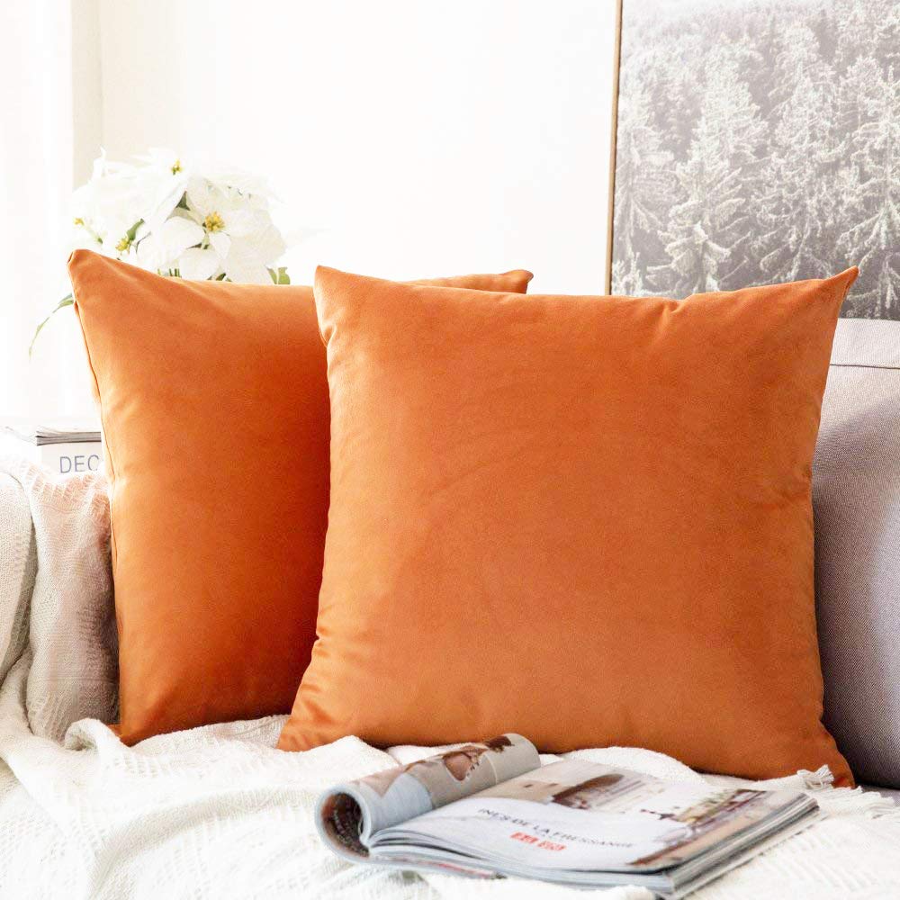 Khooti Velvet Cushion Cover, 26x26 (Orange)(Pack of 3)