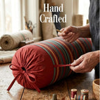 SAJAVAT HOME Hand-Knitted Bolster Cover | Red Decorative Side Pillow Cover for Sofa, Bed & Diwan | Soft Cylindrical Round Pillowcase with Tie Closure | 32x15 Inches Pack of 1