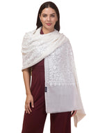 tweedle Women's Fine Wool White Stole/Shawl, Soft Pashmina Feel Kashmiri Embroidery Scarf for Ladies, Size 28x80