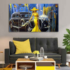 VIBECRAFTS Beautiful Women With Car 5 Pieces Canvas Wall Painting For Home | Office | Living Room | Gift (PTVC5Pcs4_8520)