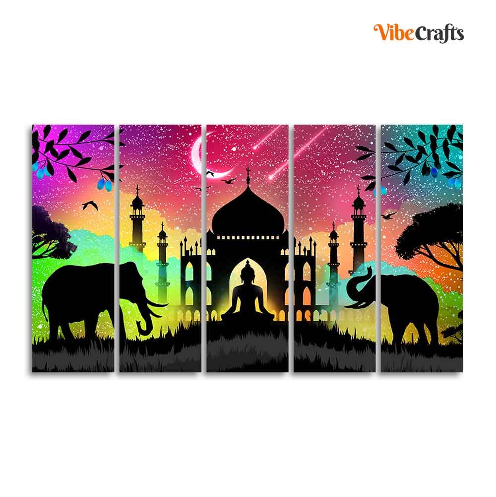 VIBECRAFTS Vector Illustration Art Canvas Wall Painting of Five Pieces For Home|Office|Living Room|Gift (PTVC5Pcs4_8700)