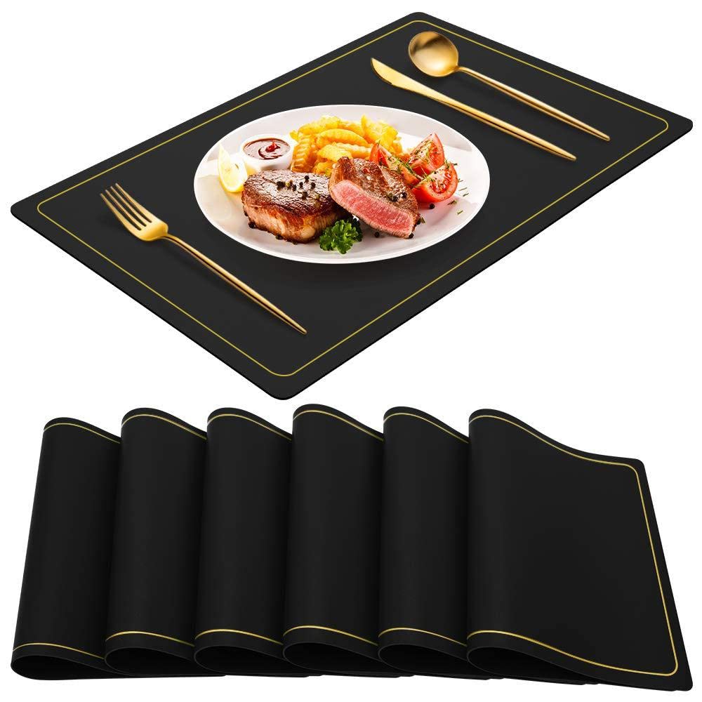 Maharsh Pu Leather Dining Table Mat Waterproof Heat Insulation Placements (Black, 3) Kafalo