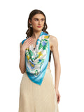 Ravaiyaa - Attitude is everything Women Silk Digital Print Large Square Scarf Breathable Lightweight Neckerchief Printed Headscarf 40 x 40 Inch (Off White & Turquoise Palm Tree)